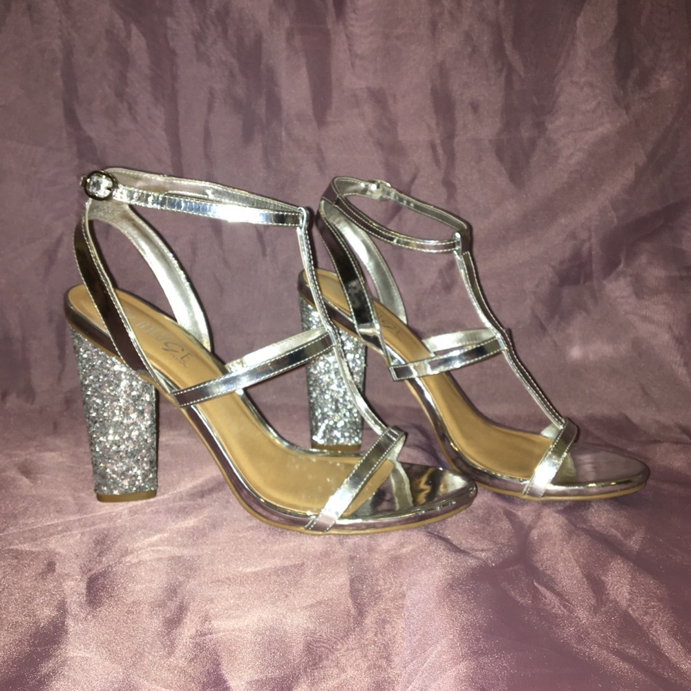 Silver Glitter Block heels